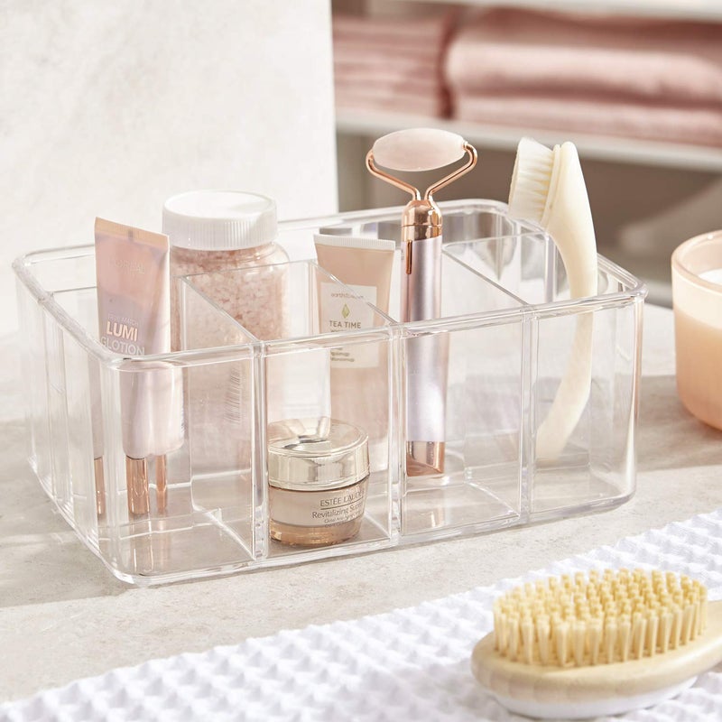 STORi 5-Compartment Clear Plastic Organizer | Rectangular Divided Makeup and Vanity Storage Bin and Office Desk Caddy | Scalloped Wall Design | Made in USA - Image 3